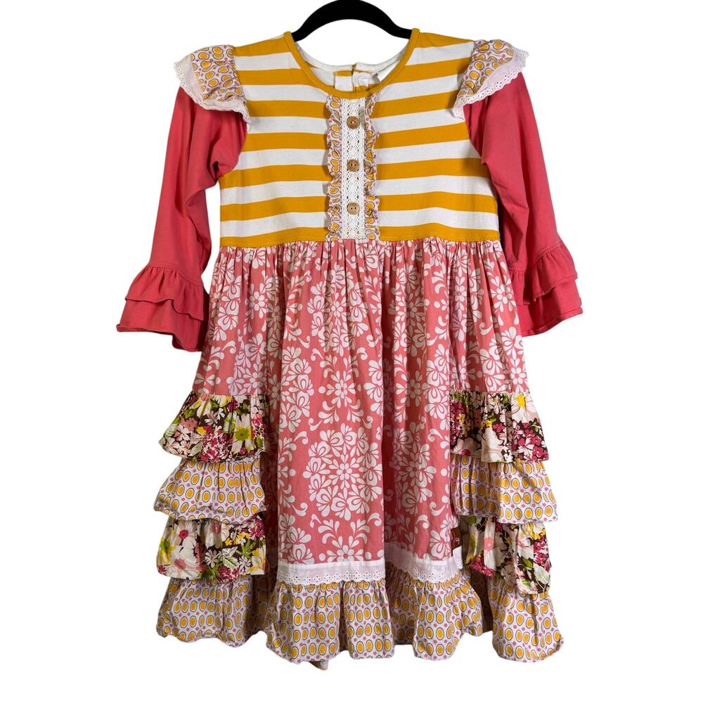 MILLIE JAY Dress 10 Girls Long Sleeve‎ Floral Striped Tiered Ruffled Eclectic
